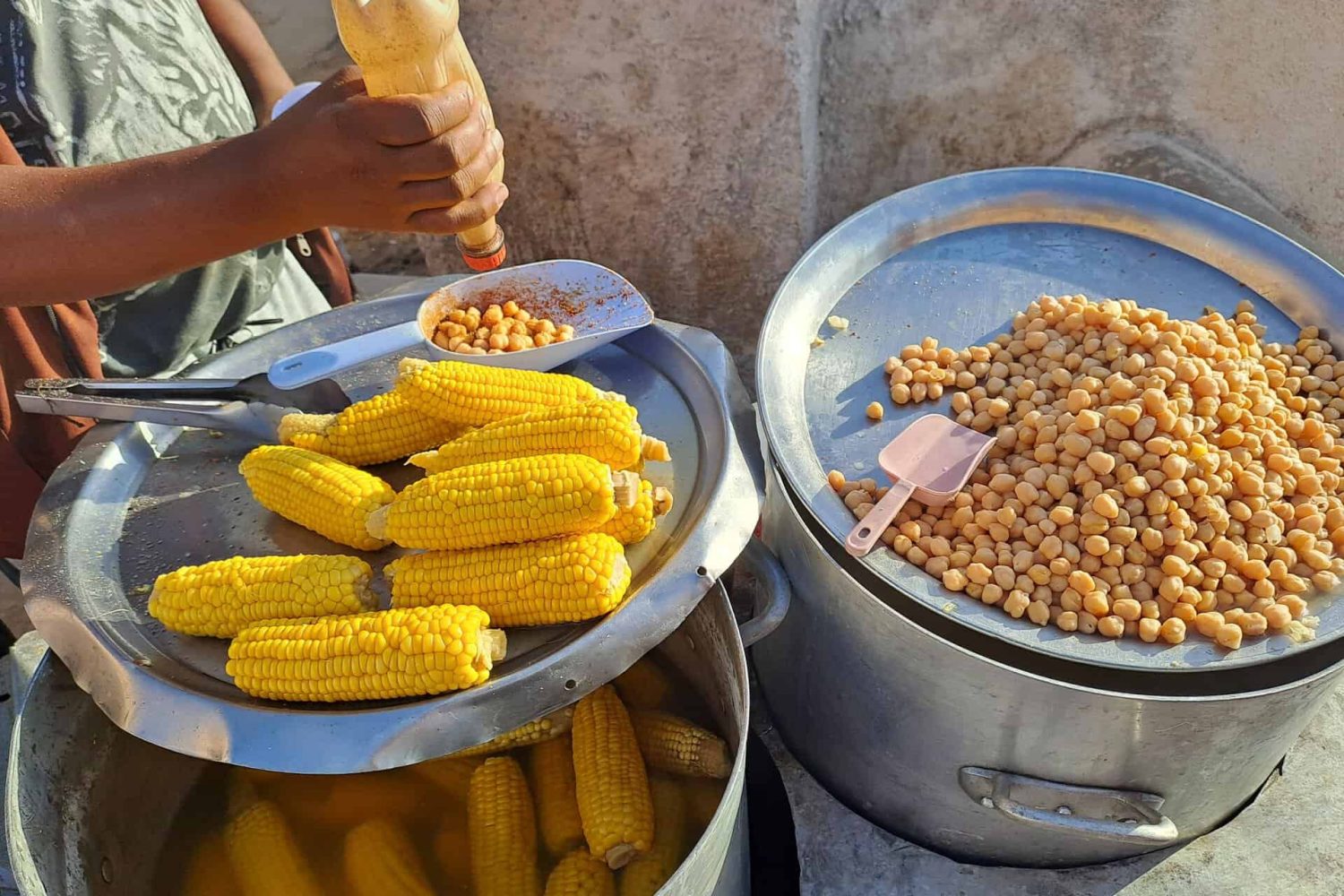 Eating like the locals in Morocco with fresh corn and chickpeas