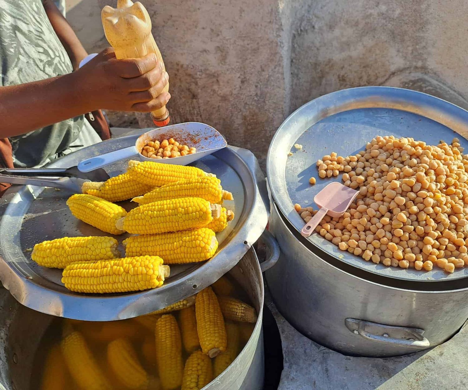 Eating like the locals in Morocco with fresh corn and chickpeas