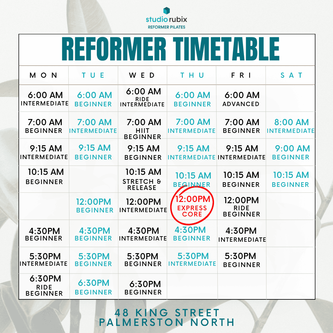 Reformer Pilates Timetable Studio Rubix