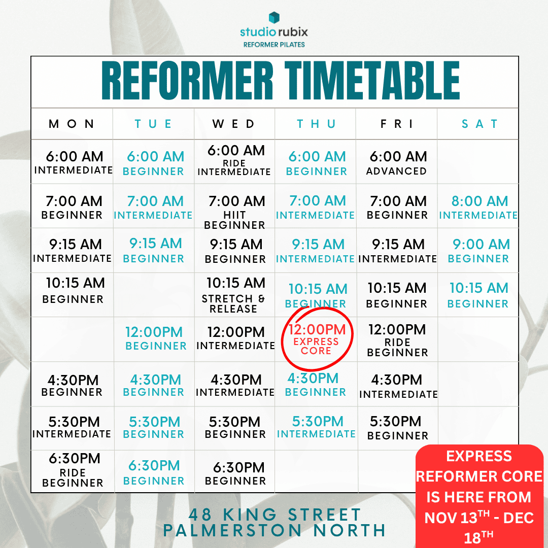 Reformer Pilates Timetable